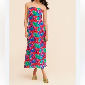 Ollari Printed column Vibrant Red Floral Maxi dress- Women size M NWOT